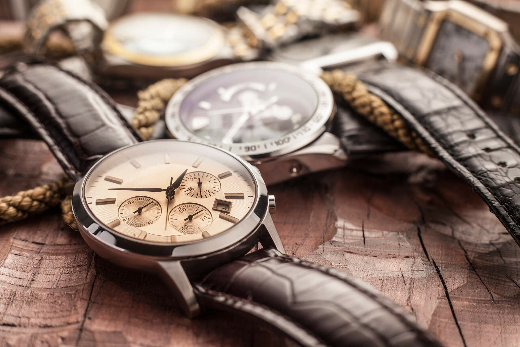 Classic watches with leather straps.